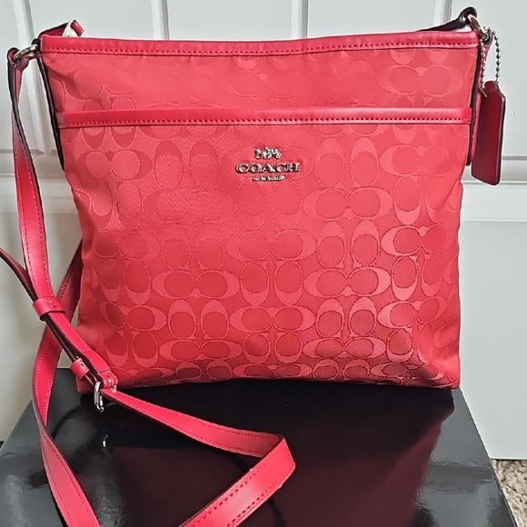 Coach Handbags - Coach FILE CROSSBODY IN SIGNATURE NYLON (COACH F73187)RED/SILVER